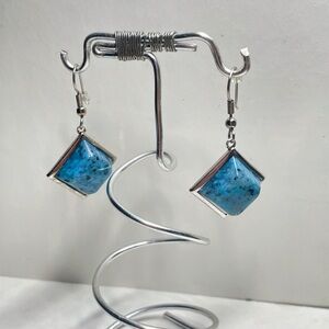 Elegant Silver and Blue Cuff Link Dangle Earrings